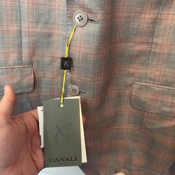 NWT Canali Men’s Wool Silk Linen Plaid Sport Coat Blazer Size 56R US 46R Luxury - Picture 12 of 12